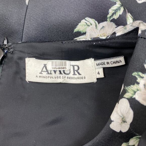 AMUR Jennifer Women Black White Floral Cold Shoulder Ruffle Sleeves Mini Dress 4 - Picture 9 of 9